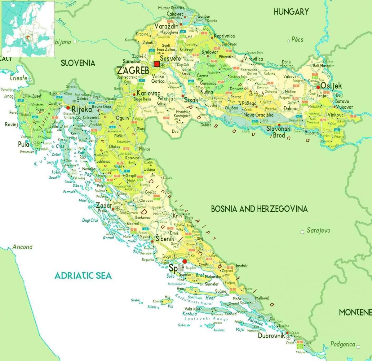 Grote kaart van Kroatië