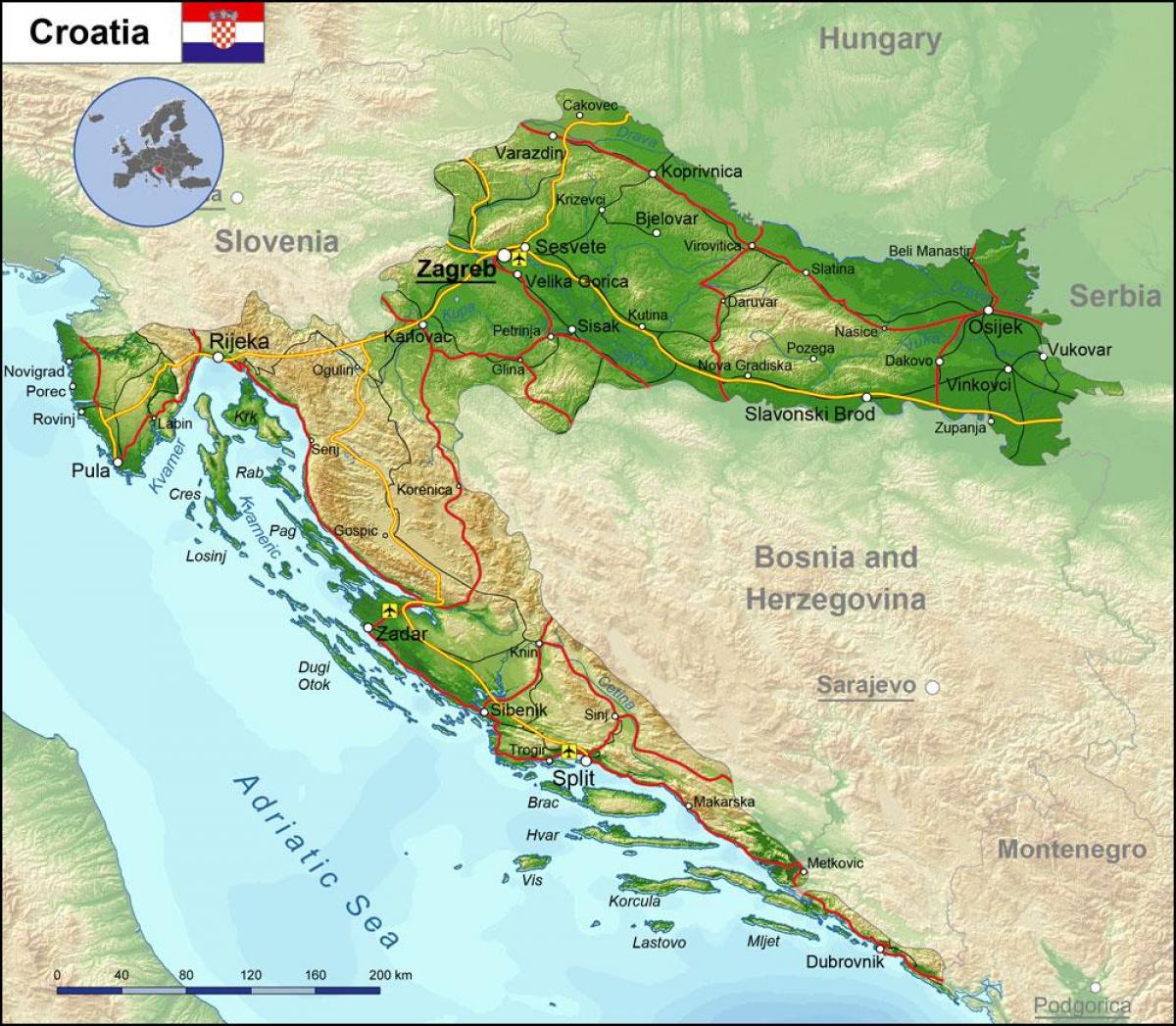 Bergen in Kroatië kaart