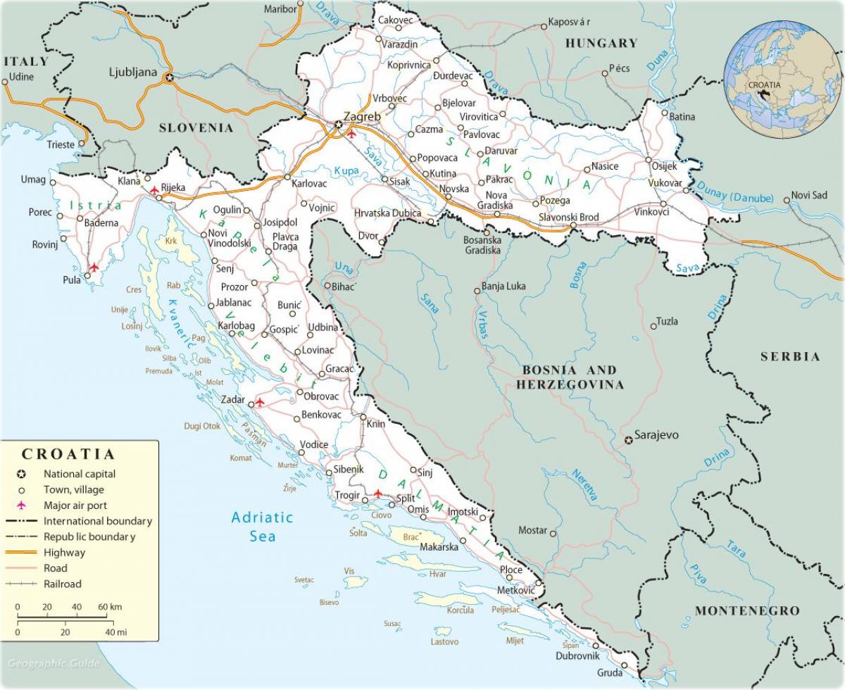 Kaart van het land Kroatië