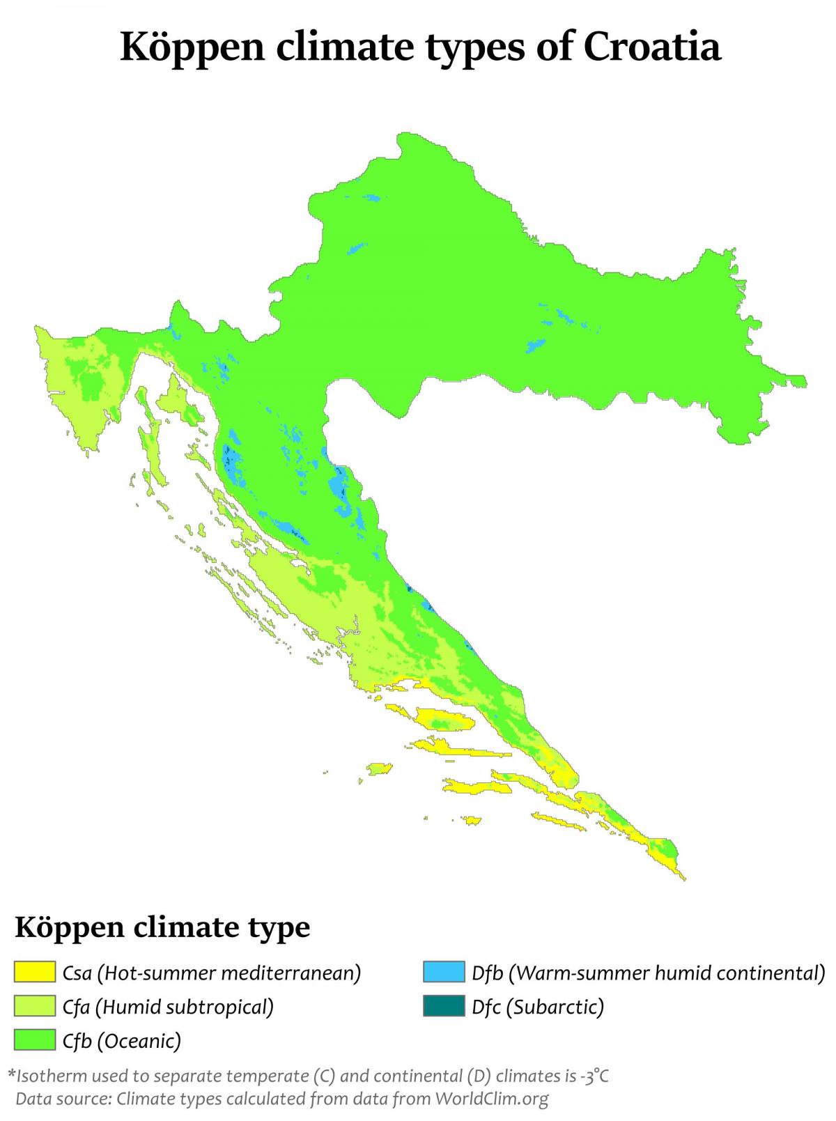 Kroatië temperatuurkaart