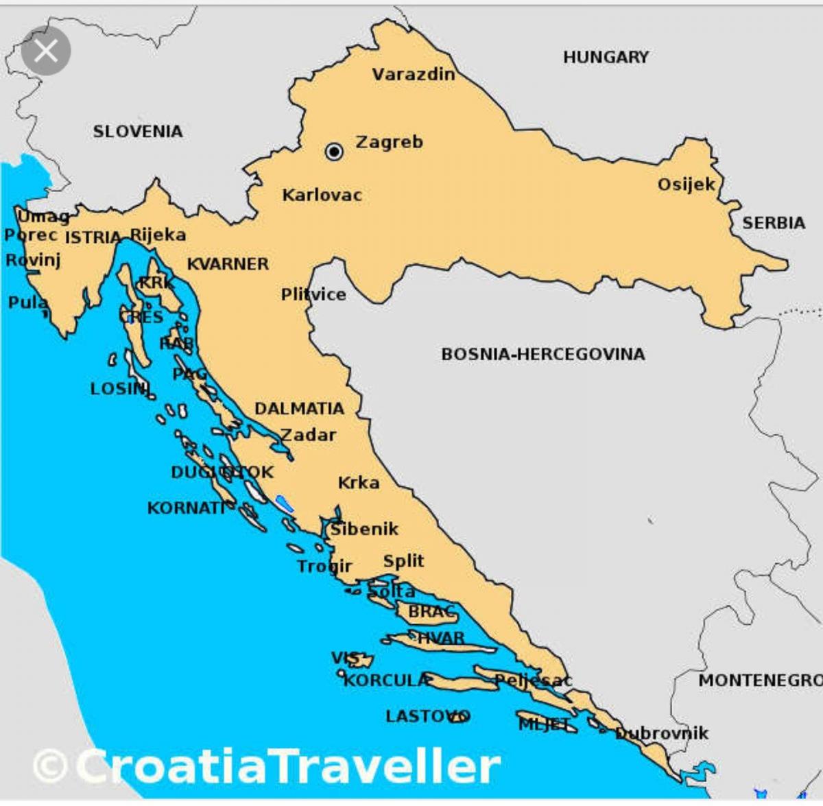Kroatië op een kaart
