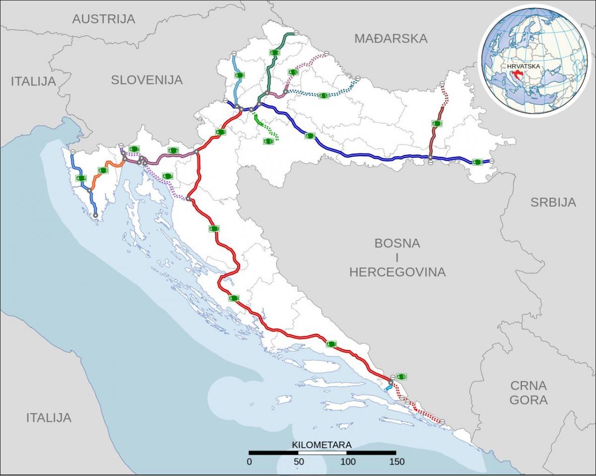 Snelwegkaart van Kroatië
