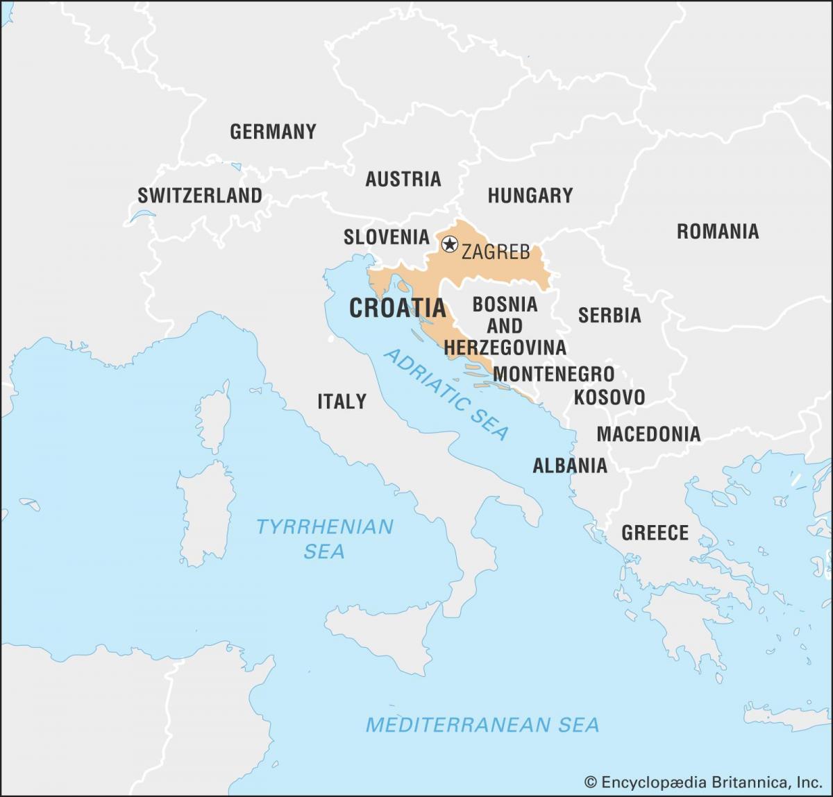 Kaart van Kroatië en de aangrenzende landen